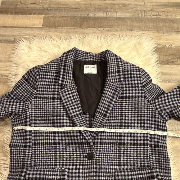 Old Navy oversized relaxed blazer jacket coat wool blend black plaid XL - Picture 7 of 11